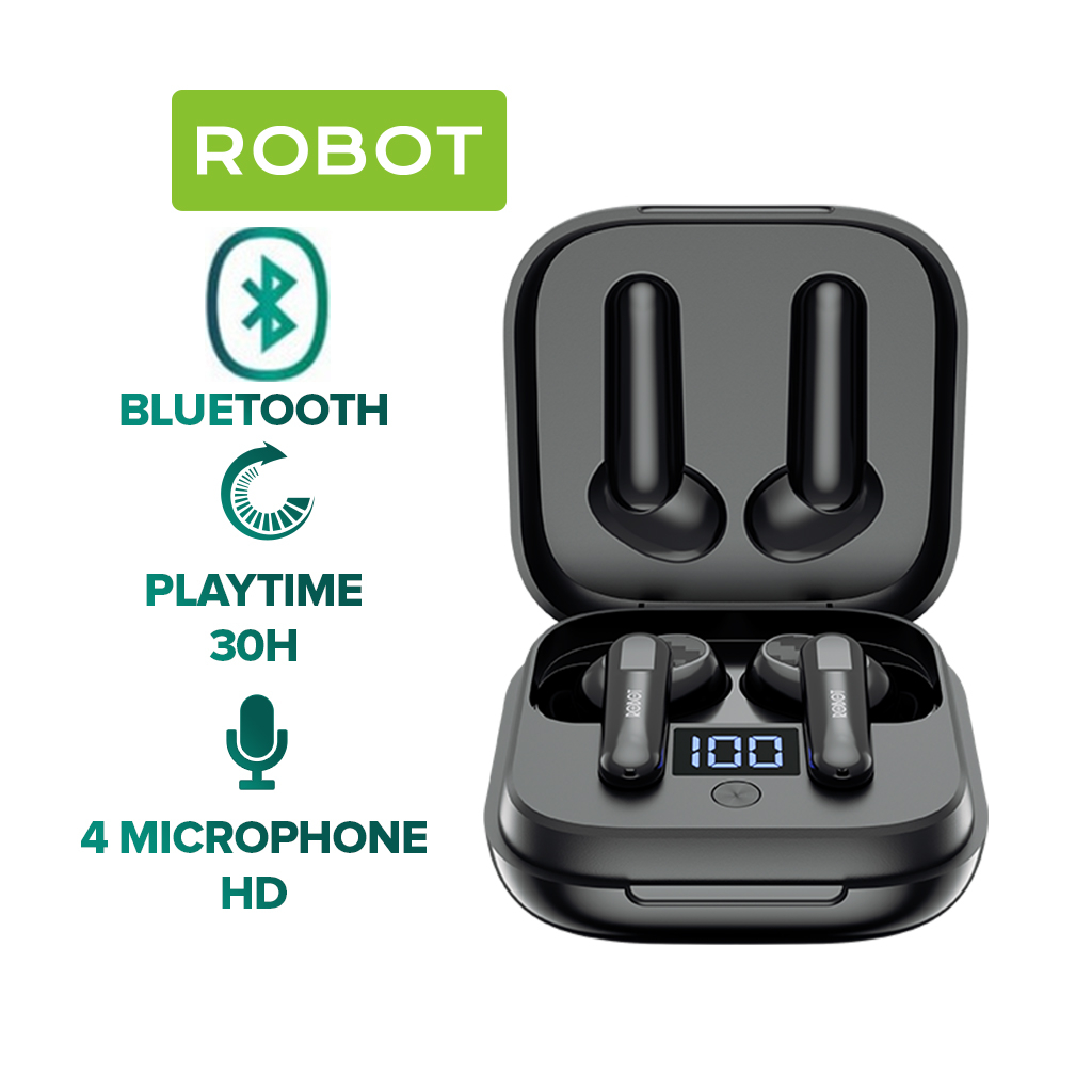 Tai Nghe Bluetooth TWS ROBOT Airbuds T40NC Chống Ồn ENC - Playtime 30H, LED Hiển Thị Pin