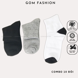 Combo 10 đôi tất trơn cổ cao nam nữ GOMTAT VNXK, vải dày dặn, nano bạc khử mùi kháng khuẩn  -TAT-TRONCAO-VNXK