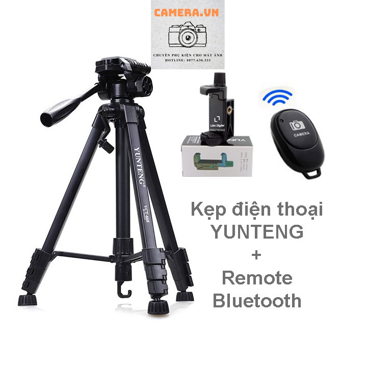 CHÂN MÁY ẢNH, TRIPOD ĐIỆN THOẠI YUNTENG VCT-668 CHÂN QUAY TOPTOP TẶNG KÈM REMOTE CHO ĐIỆN THOẠI