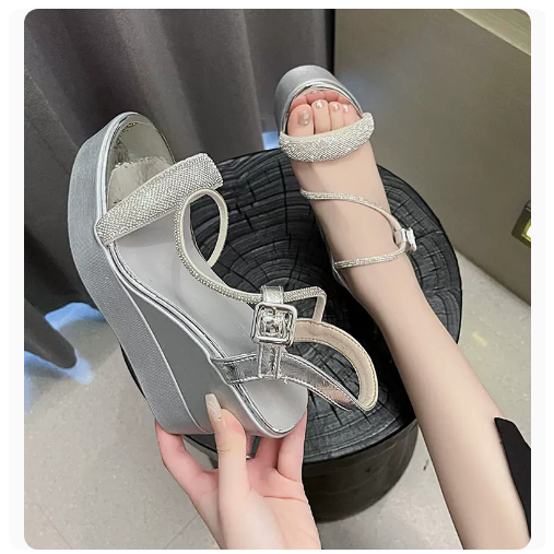 T196 Sandal cao gót 9cm quai ngang bản to đính đá siêu xinh