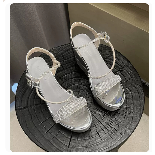 T196 Sandal cao gót 9cm quai ngang bản to đính đá siêu xinh