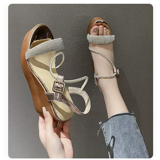 T196 Sandal cao gót 9cm quai ngang bản to đính đá siêu xinh