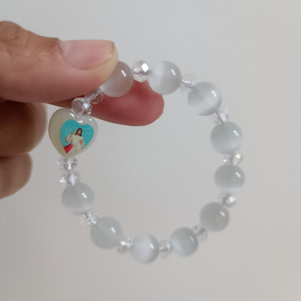 Chuỗi tràng hạt mân côi công giáo màu trắng 10 hạt 8li 10li đeo tay - quà tặng công giáo