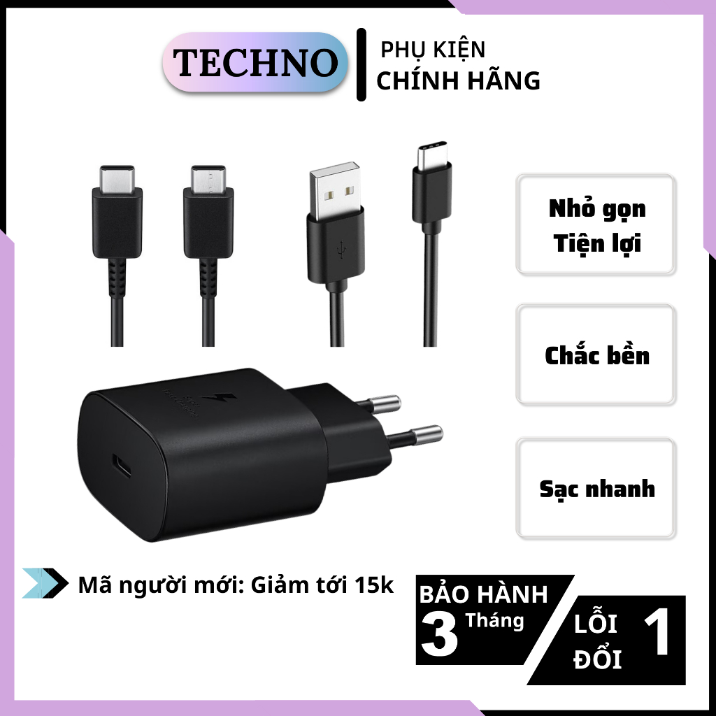 Bộ sạc S.a.m.s.u.n.g, dây sạc cho tất cả các dòng điện thoại (có kèm củ sạc 25w, 15w) - Tặng dây cuốn cáp