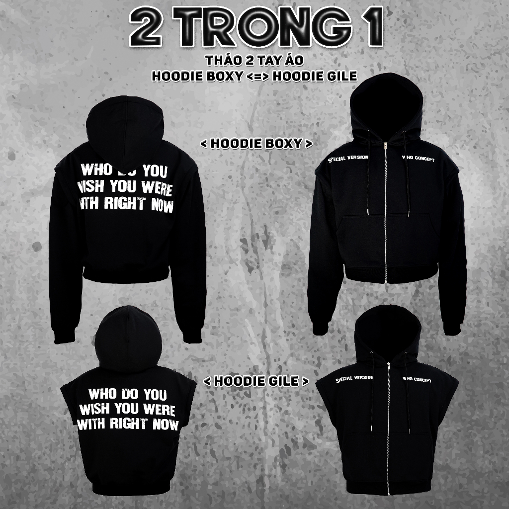 Áo hoodie WHO CONCEPT, hoodie boxy 3zipper