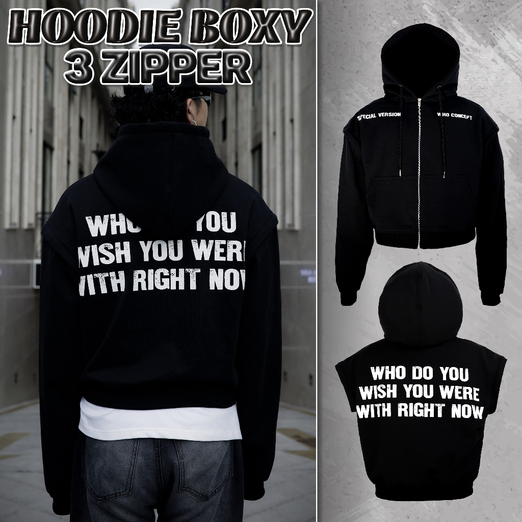 Áo hoodie WHO CONCEPT, hoodie boxy 3zipper