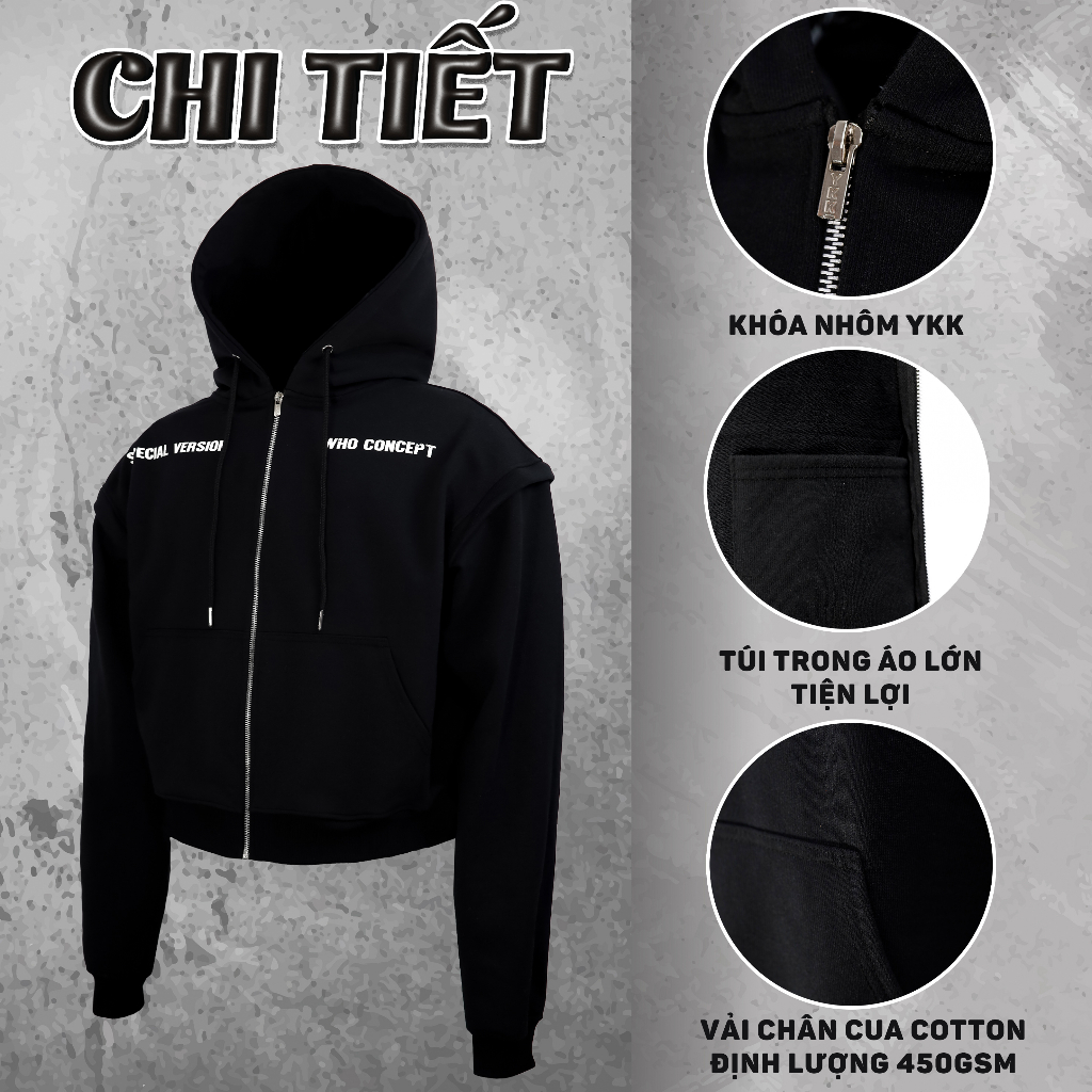 Áo hoodie WHO CONCEPT, hoodie boxy 3zipper