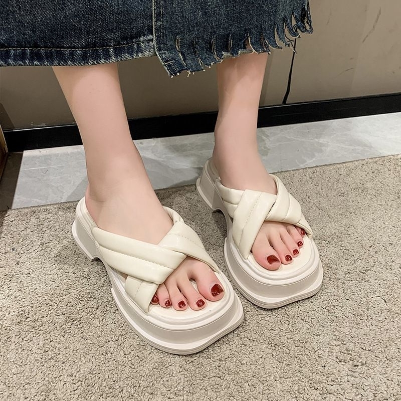 Dép Bánh mì nữ, Dép đế xuồng quai chéo nhún Cao Cấp hack dáng giúp tăng chiều cao