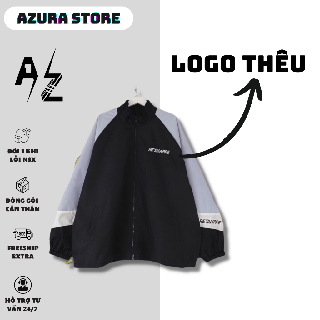 Áo Khoác Dù Thêu Logo Re'suapre Tay Xanh Basic - Azura Store