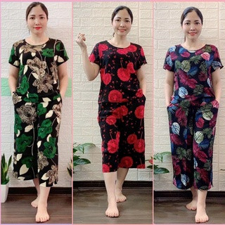 Bộ đồ ngủ trung niên - A8đồ bộ đi chơi trung niên lanh ống sớ rộng lửng