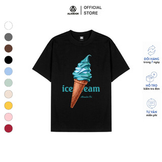 Áo thun nữ local brand Alandor chính hãng vải 100% cotton mềm màu wash form rộng tay lỡ mẫu Ice Cream