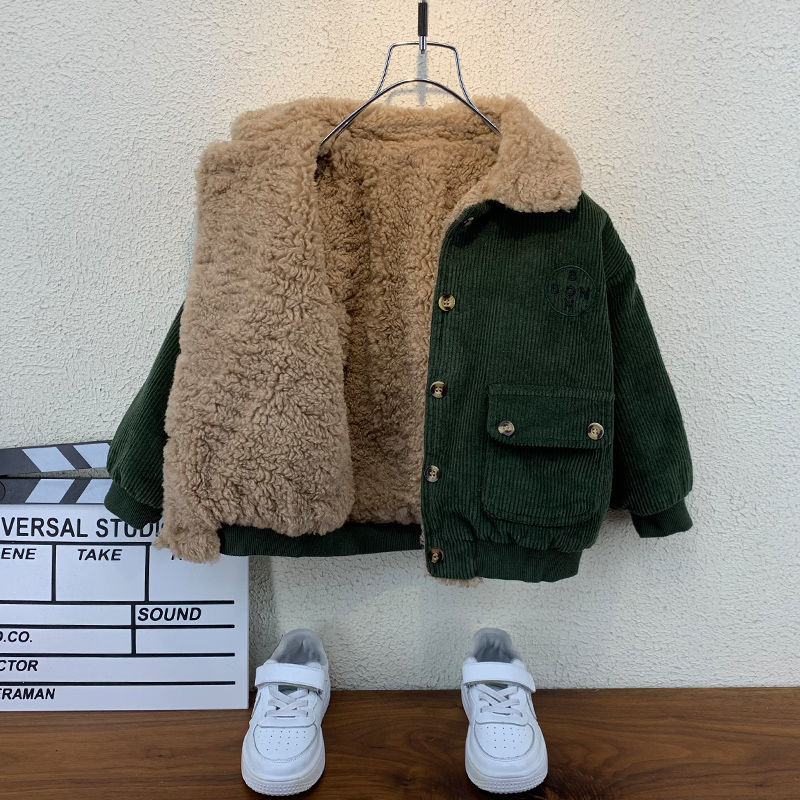 Áo khoác nhung lông cừu dày dặn cho bé phong cách Nhật Hàn thời trang 2023