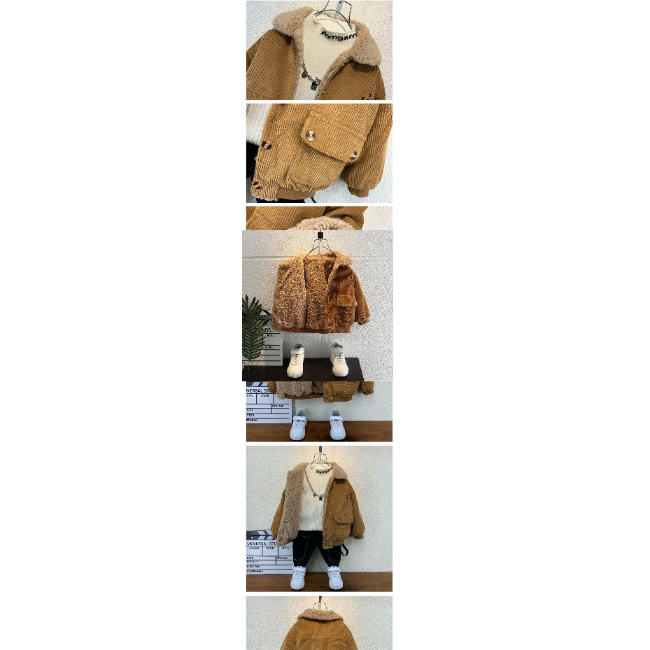 Áo khoác nhung lông cừu dày dặn cho bé phong cách Nhật Hàn thời trang 2023