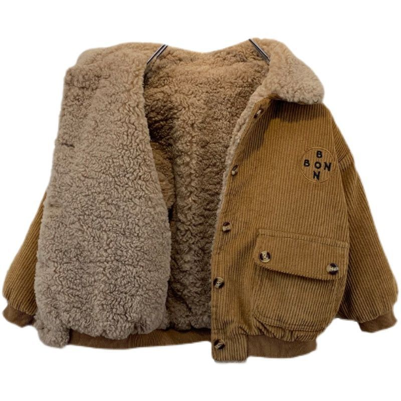 Áo khoác nhung lông cừu dày dặn cho bé phong cách Nhật Hàn thời trang 2023