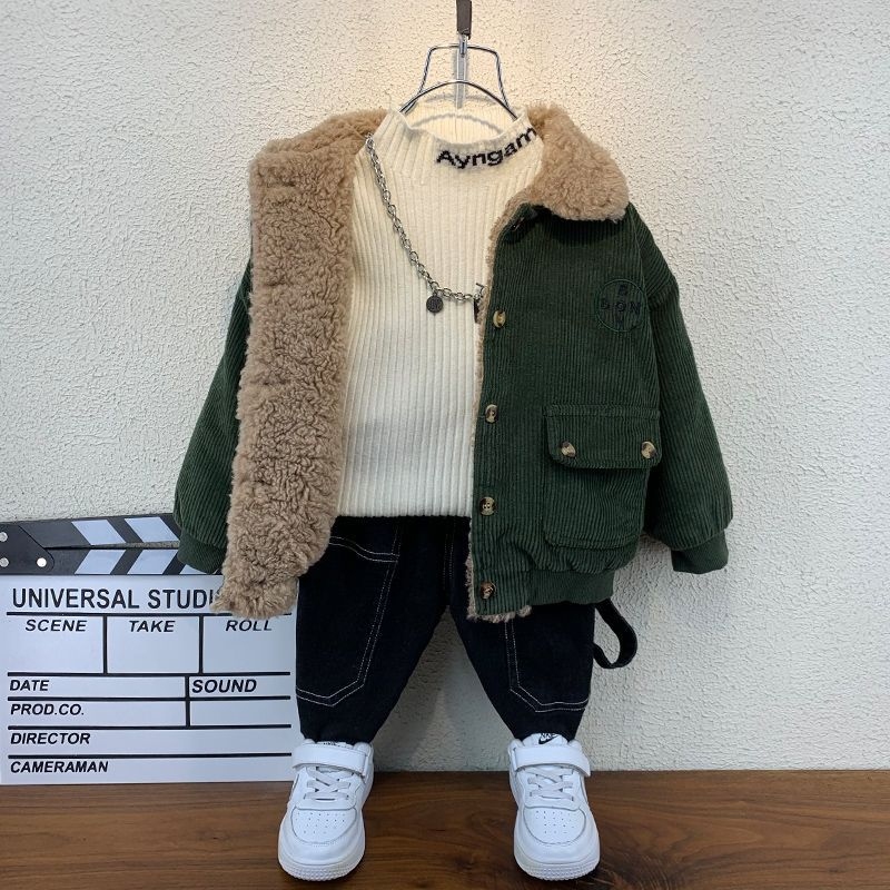 Áo khoác nhung lông cừu dày dặn cho bé phong cách Nhật Hàn thời trang 2023
