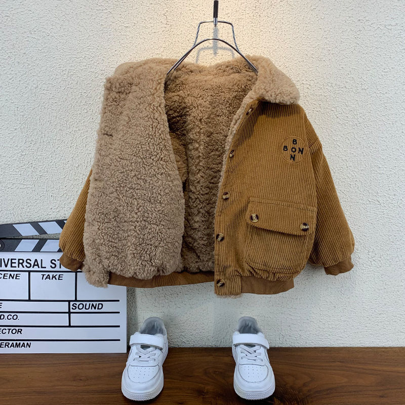 Áo khoác nhung lông cừu dày dặn cho bé phong cách Nhật Hàn thời trang 2023