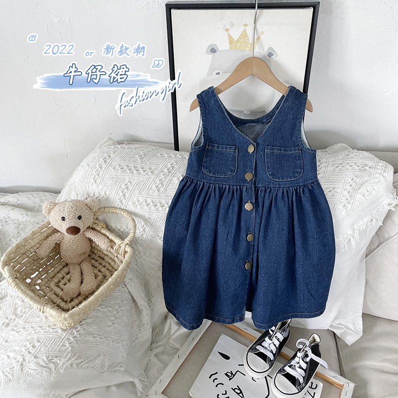 Đầm Denim cho bé gái chất mềm đẹp thời trang 2023