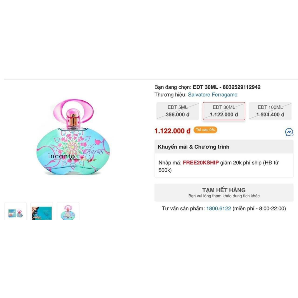 Nước Hoa Salvatore Incanto Charms EDT 30ml Fullbox