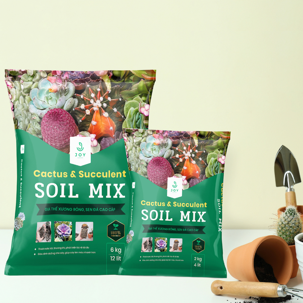 [1kg] Đất trồng sen đá Soil Mix - 85% đá khoáng - Nhanh phát rễ, lên màu lá tối đa, tưới nước thoải mái | Joy Garden