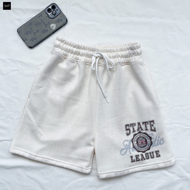 Short thun STATE LEAGUE 🏁 Unisex clothing 3 Màu ĐEN/ TRẮNG/ KEM