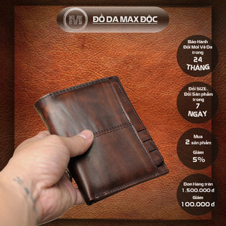 Ví nam da bò thật 100%, kiểu dáng ví đứng, ví đứng gập đôi - max độc - mã v05
