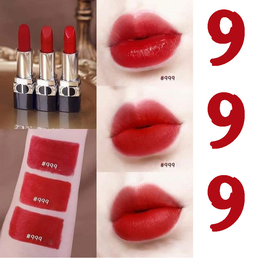 Son Dior Rouge 999 vỏ bóng,màu đỏ tươi,From Satin To Matte,Full Box Túi + Hộp,Màu son nóng bỏng,quyến rũ,lên môi mướt.