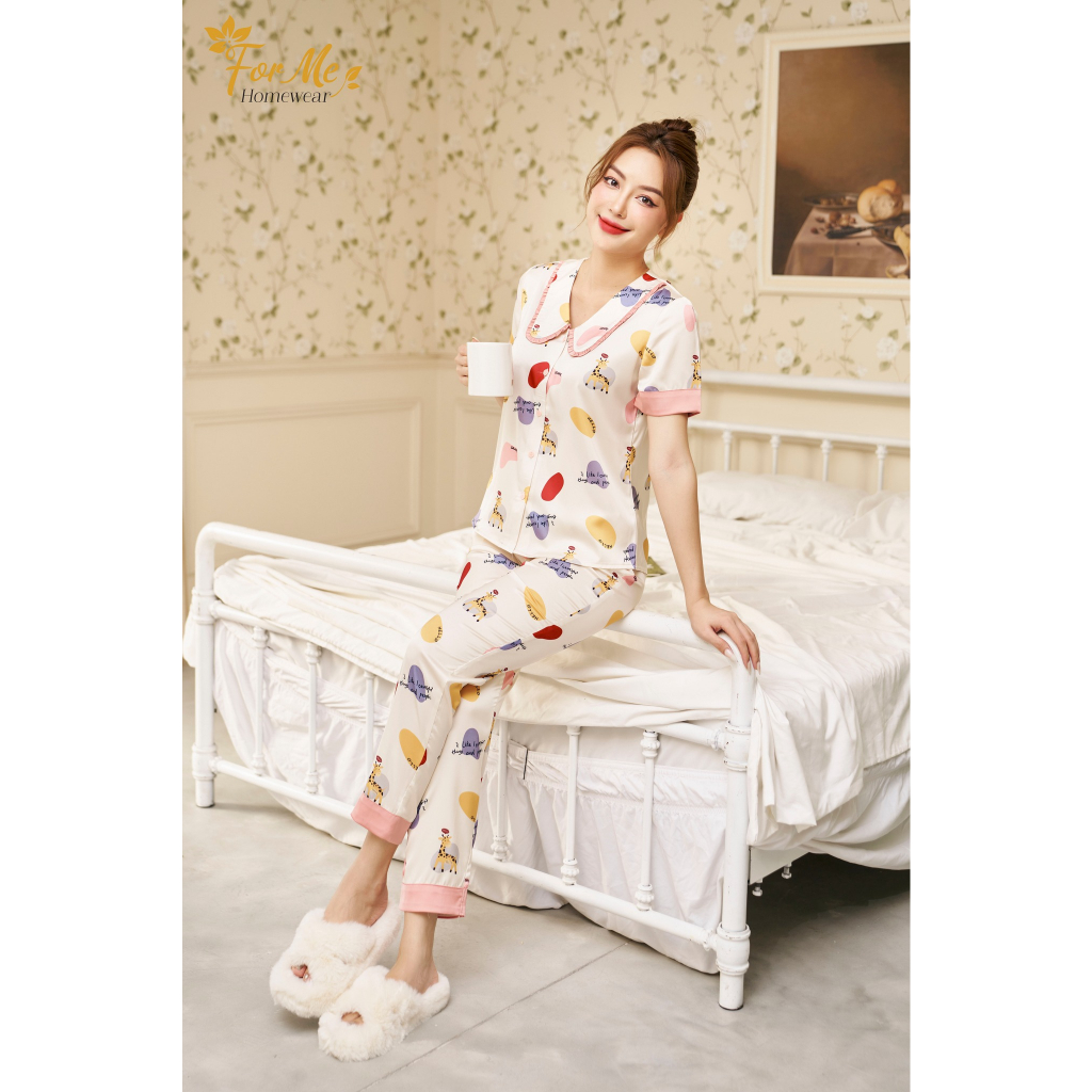 Bộ Lụa Hàn Cao Cấp Ngắn Tay Quần Dài CON HƯƠU CỔ BÈO 10, ForMe Pijamas