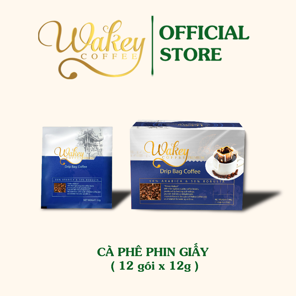Cà Phê Phin Giấy WAKEYCOFFEE Special 50% Arabica và 50% Robusta - Hàng Việt Nam xuất khẩu (12 gói x 12g)