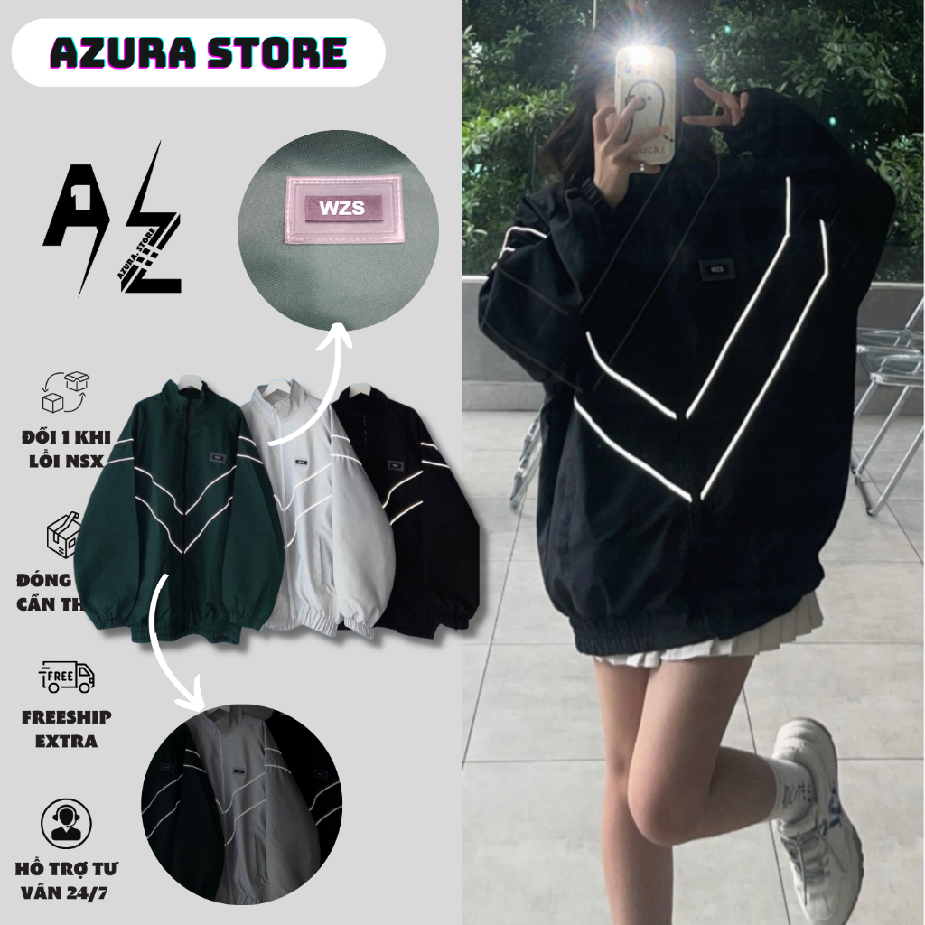 Áo Khoác Dù Dày 2 Lớp Viền Phản Quang WZS Có Túi Trong - Azura Store