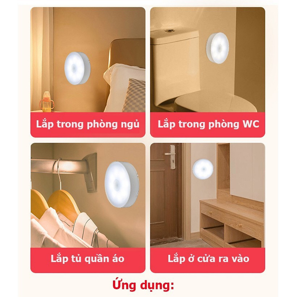 (Loại 1 siêu bền)Đèn LED cảm ứng trong đêm có người đi qua tự động sáng, sử dụng pin sạc cao cấp, tặng cáp sạc