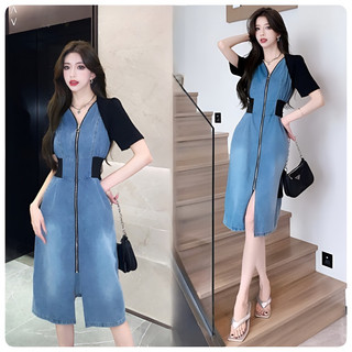 Hàng quảng châu siêu cấp) váy đầm jean phối thun cách điệu - tôn dáng chuẩn đẹp