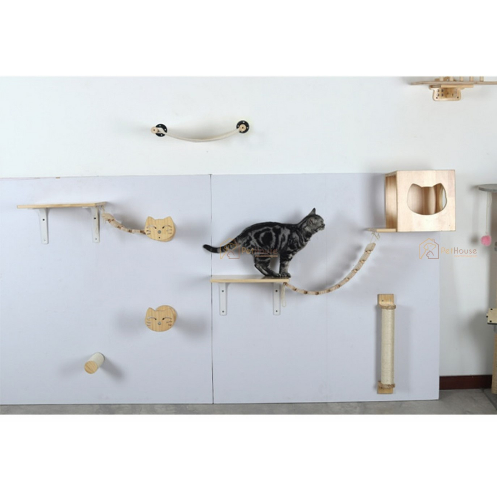 Khu vui chơi dành cho mèo gắn tường 15 chi tiết chất liệu gỗ plywood phủ melamin