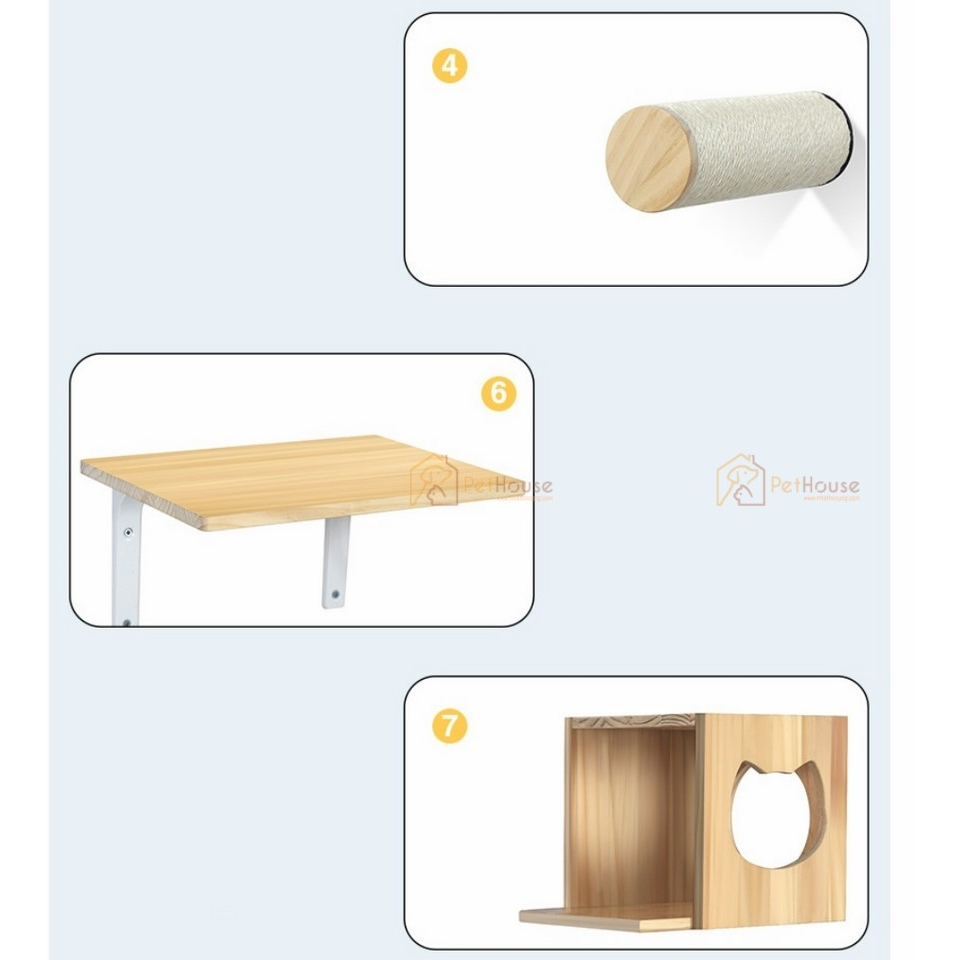 Khu vui chơi dành cho mèo gắn tường 15 chi tiết chất liệu gỗ plywood phủ melamin