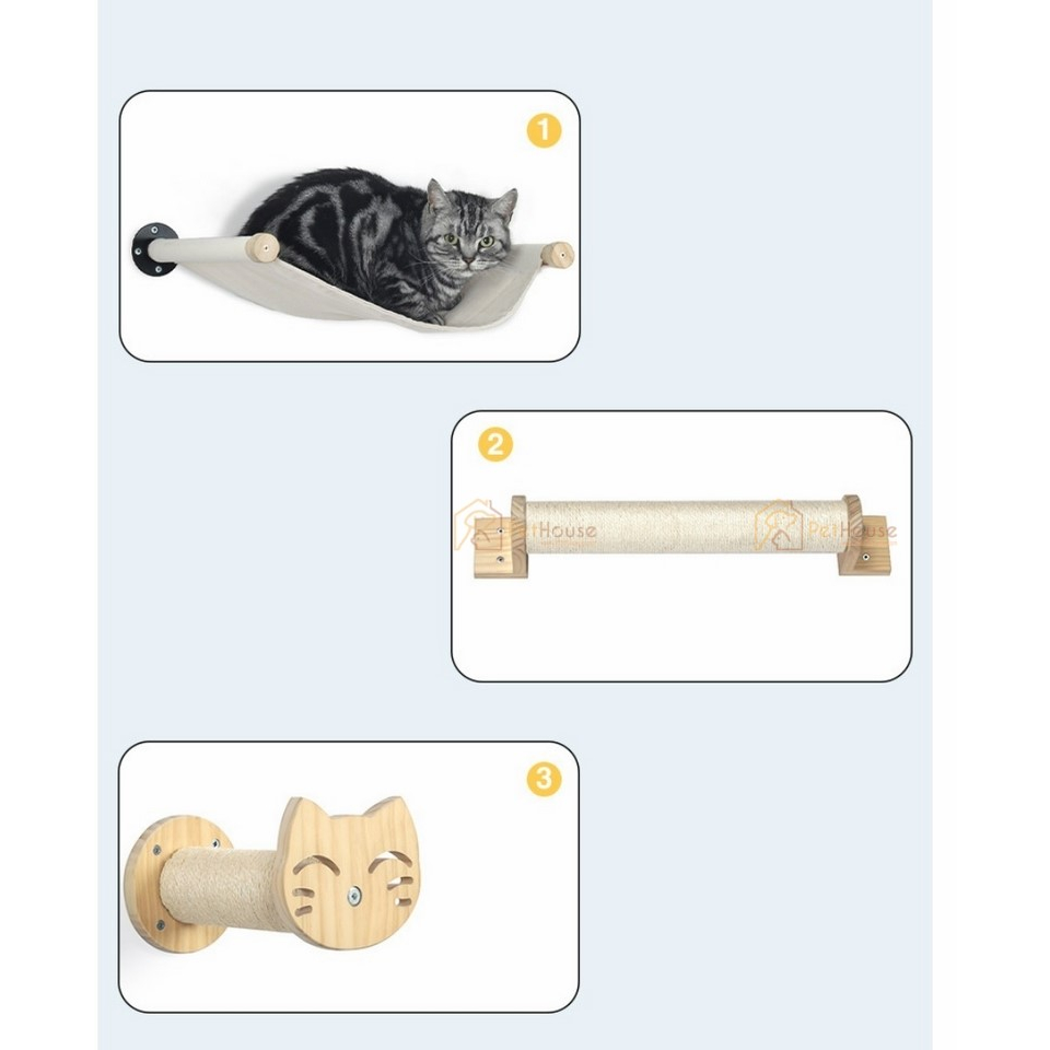 Khu vui chơi dành cho mèo gắn tường 15 chi tiết chất liệu gỗ plywood phủ melamin