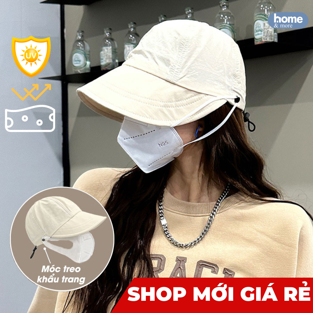 Mũ chống nắng Hàn Quốc, Nón vành rộng có móc đeo khẩu trang, chất liệu vải Acrylic khô nhanh thoáng mát cho ngày Hè 2023