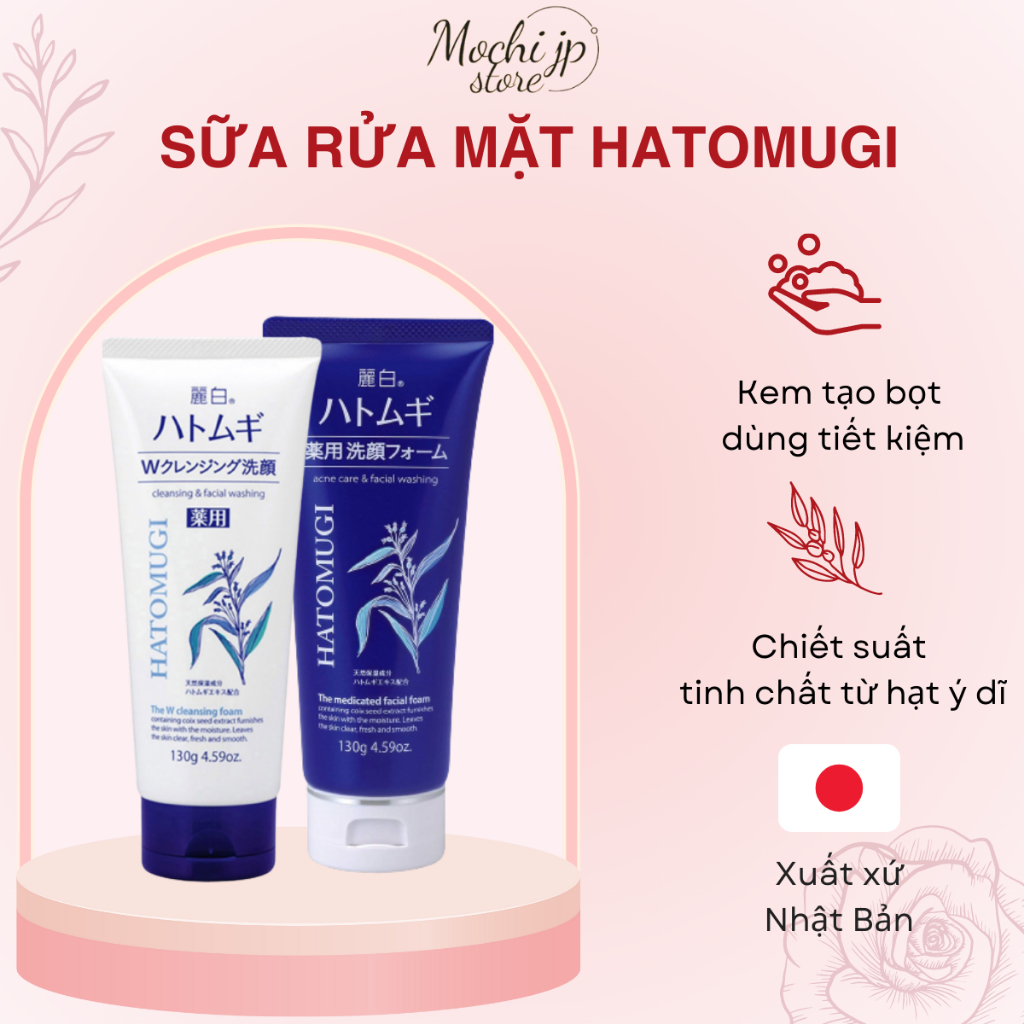 Sữa rửa mặt Ý Dĩ Hatomugi dưỡng ẩm, trắng da Moisturizing & Facial Washing 130g