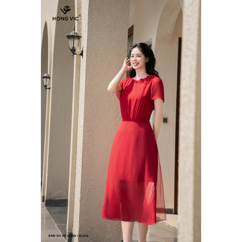 Đầm nữ thiết kế Hong Vic đỏ xẻ hông DL634