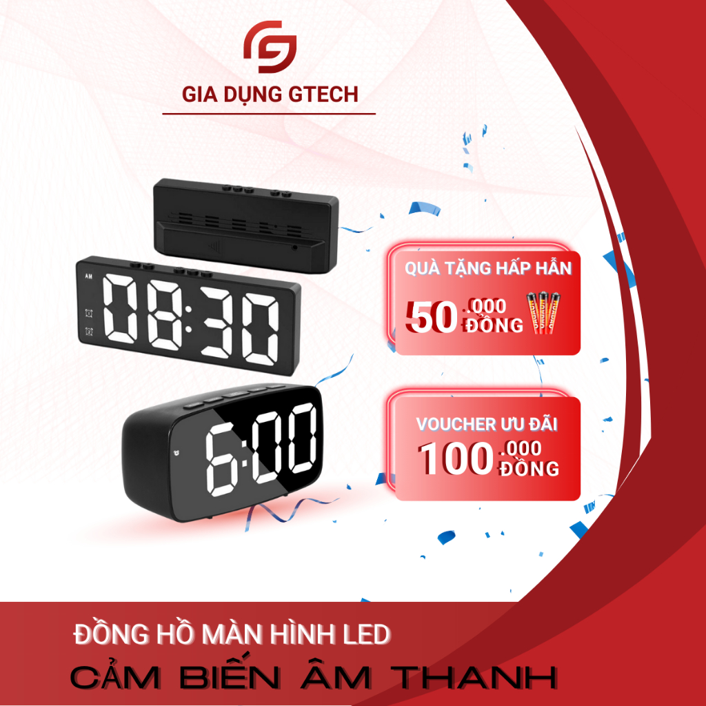 Đồng hồ để bàn kỹ thuật số mặt gương đơn giản có đèn led và âm thanh dùng trang trí bàn làm việc