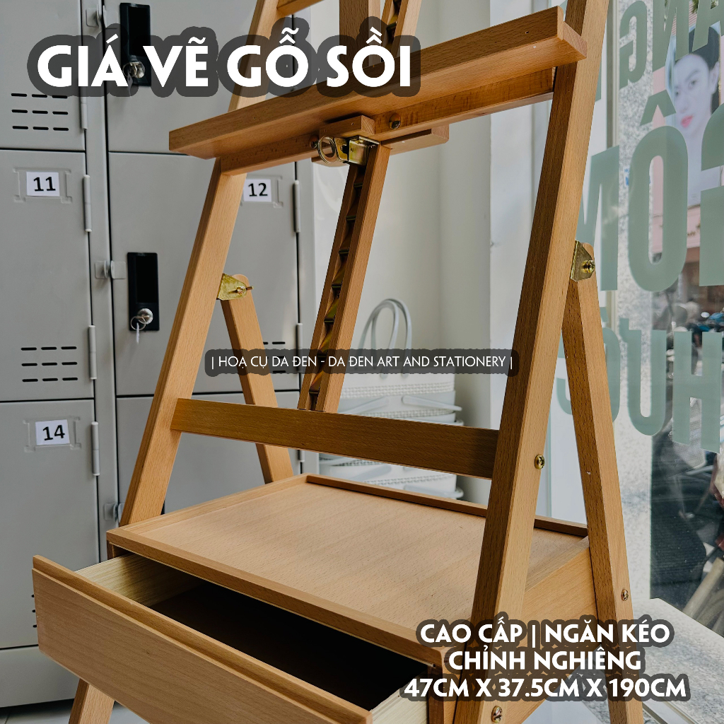[DA ĐEN] Giá Vẽ Gỗ Cao Cấp Có Ngăn Kéo (Cao Tối Đa 190cm)