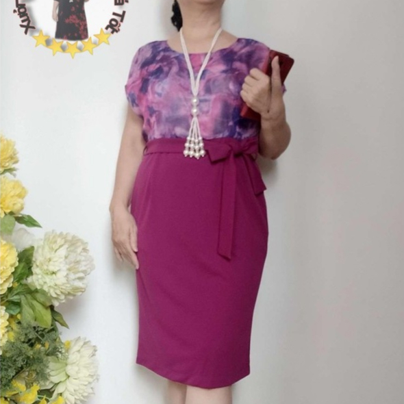 Size L, XL (48 - 65Kg) Váy Đầm Trung Niên - Chất Áo Voan Và Chân Váy Umi Cao Cấp - Có Túi