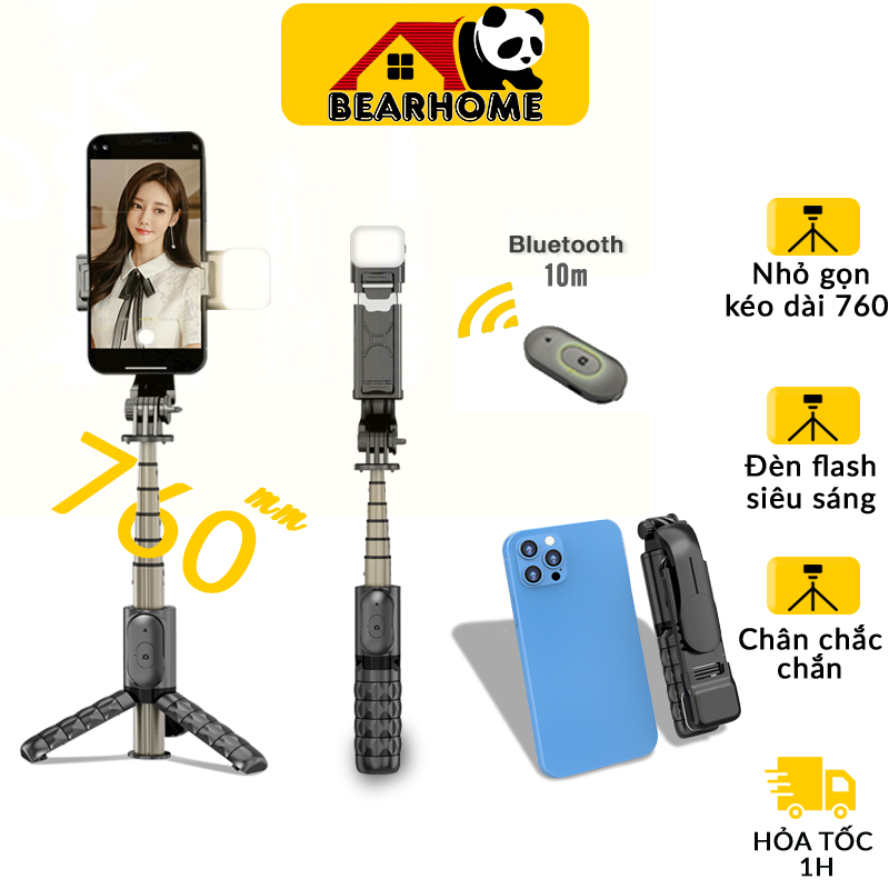 Gậy chụp ảnh 3 chân gậy tự sướng kèm remote bluetooth chụp ảnh từ xa tripod điện thoại có đèn led livestream