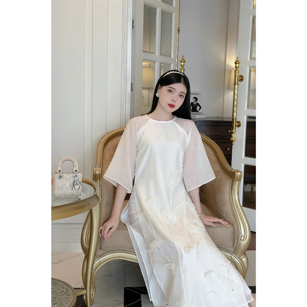 🔥MIỄN SHIP🔥 Áo dài cách tân 4 tà đính kết hoa chất liệu tơ cao cấp -  Xưởng Áo Dài Cách Tân - AD39