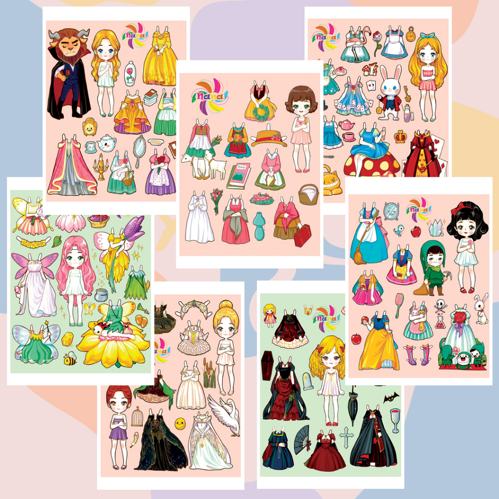 Búp bê giấy Chibi thay đồ các nàng công chúa Disney phong cách Hàn Quốc cho bé Combo 7 hình siêu đáng yêu BBG002