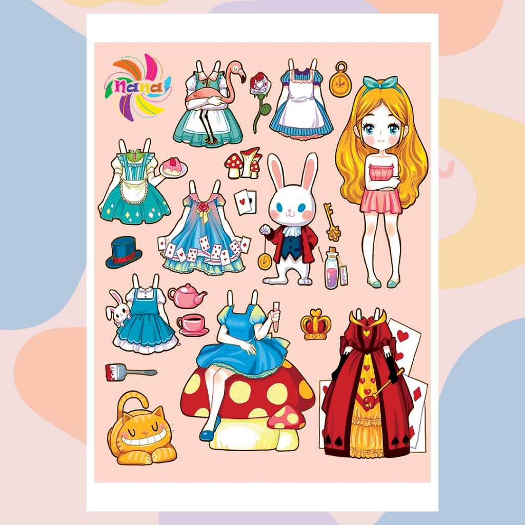 Búp bê giấy Chibi thay đồ thủ công các nàng công chúa cổ tích Disney cho bé Combo 7 hình siêu đáng yêu 002