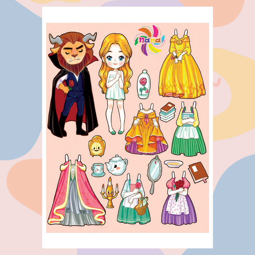 Búp bê giấy Chibi thay đồ thủ công các nàng công chúa cổ tích Disney cho bé Combo 7 hình siêu đáng yêu 002