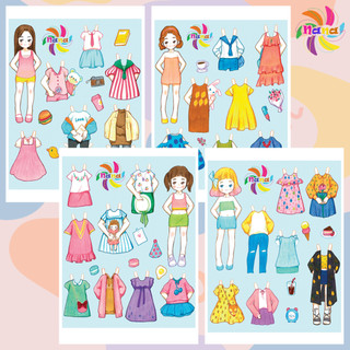Búp bê giấy chibi thay đồ (paper doll) đồ chơi cắt thủ công cho bé Combo 4 hình siêu đáng yêu BBG001