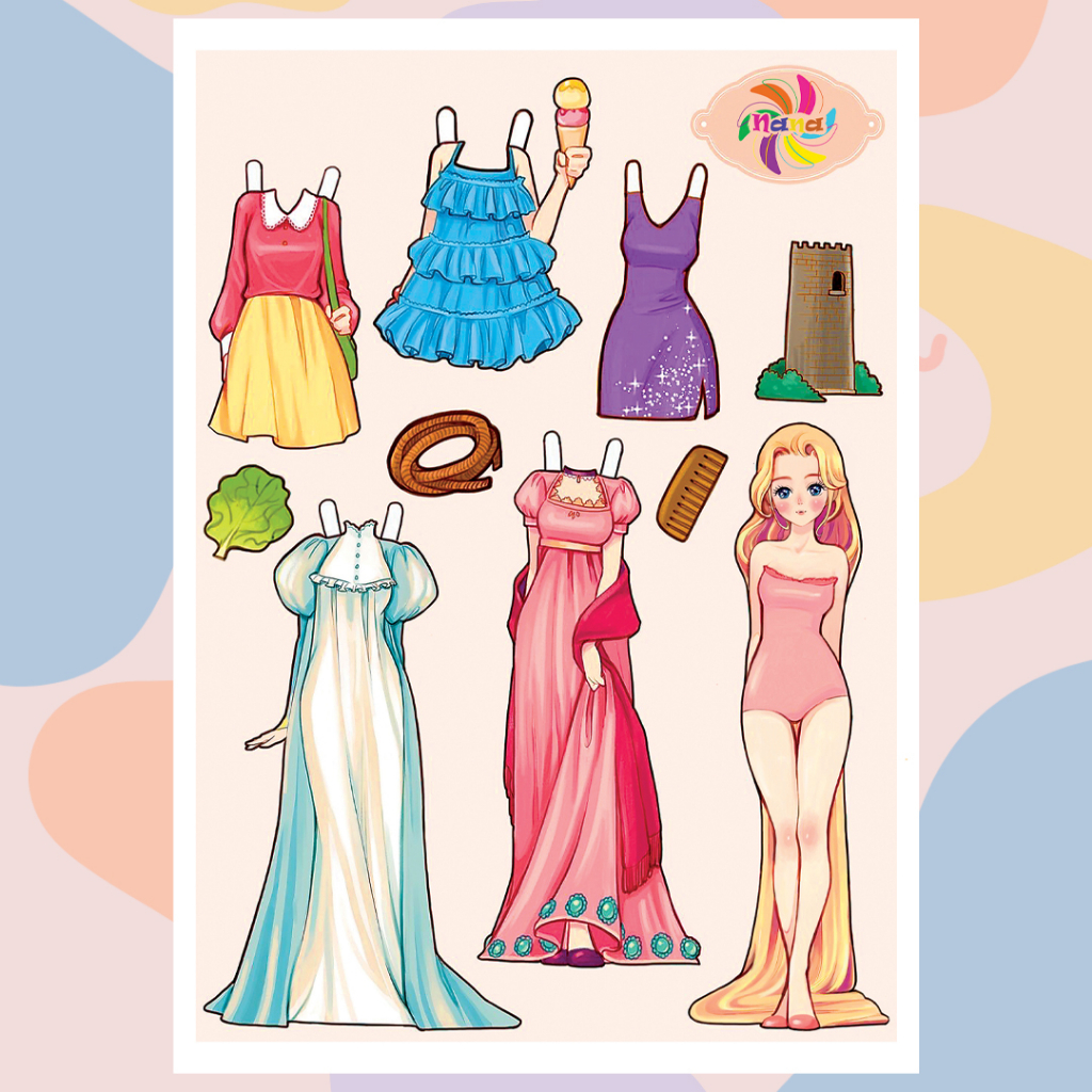 Búp bê giấy thay đồ công chúa cổ tích Disney đồ chơi cắt thủ công cho bé Combo 7 hình siêu đáng yêu BBG003