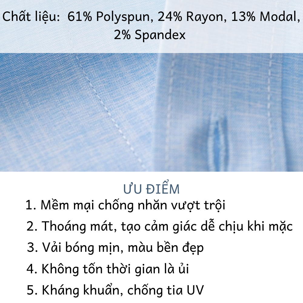 Áo Sơ Mi Ngắn Tay Vải Polyspun Chống Nhăn, Kháng Khuẩn, Chống Tia UV 7SMCB001