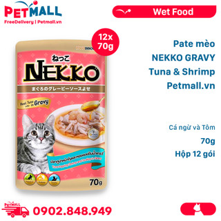 Pate mèo NEKKO GRAVY Tuna & Shrimp 70g - Cá ngừ và Tôm - Hộp 12 gói Petmall