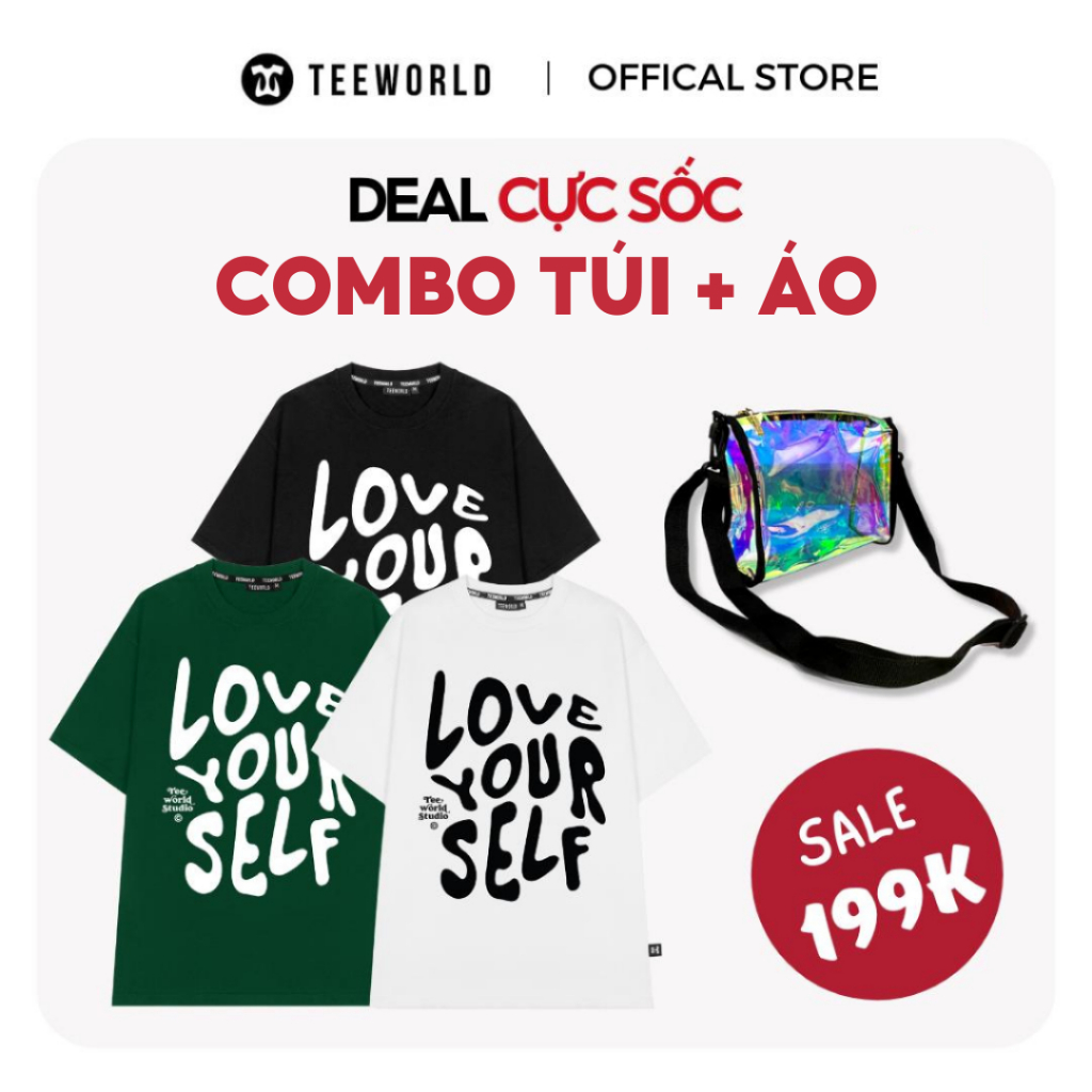 [COMBO SALE] Túi Hologram + Áo Thun Local Brand Teeworld Love Yourself Premium T-shirt Nam Nữ Form Rộng Unisex